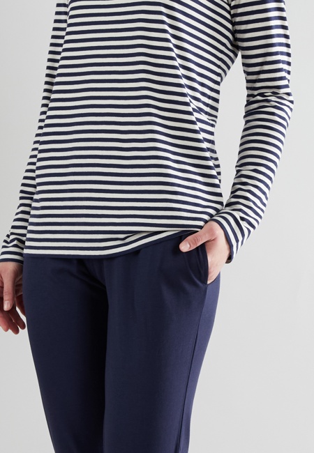 GÖTZBURG Damen Pyjama blau quergestreift