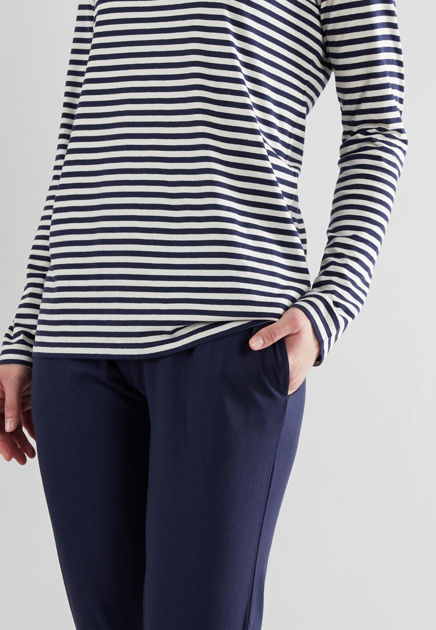 GÖTZBURG Damen Pyjama blau quergestreift