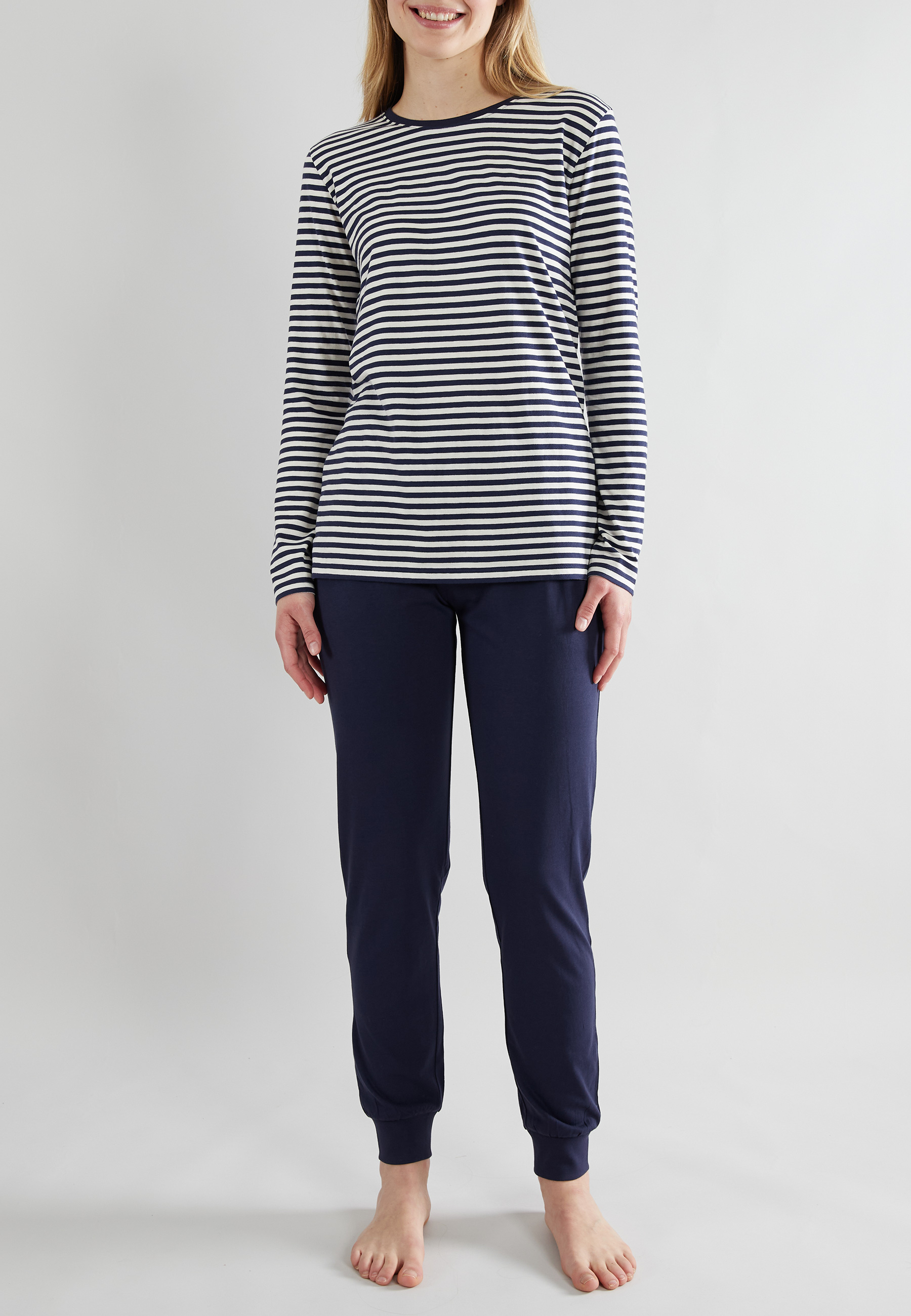 GÖTZBURG Damen Pyjama blau quergestreift