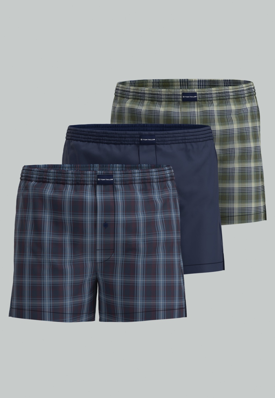 TOM TAILOR Herren Boxershort blau kariert 3er Pack