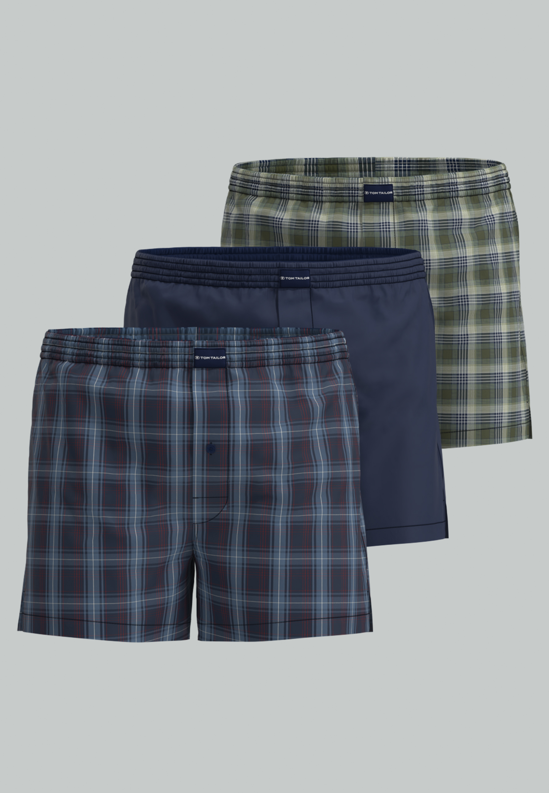 TOM TAILOR Herren Boxershort blau kariert 3er Pack
