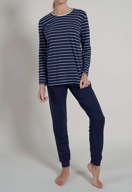 Damen Pyjama blau quergestreift