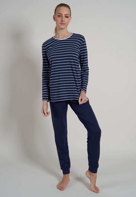 Damen Pyjama blau quergestreift