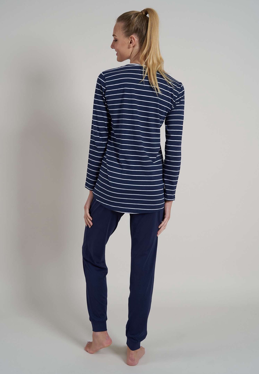 Damen Pyjama blau quergestreift