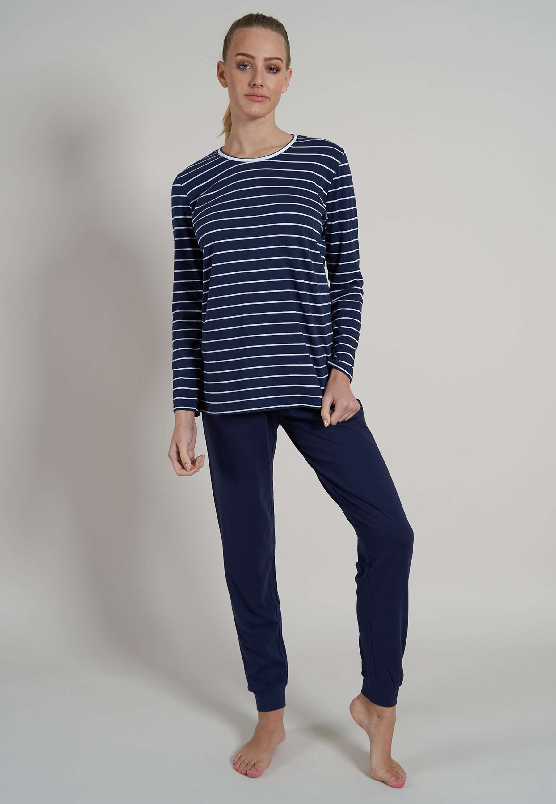 Damen Pyjama blau quergestreift