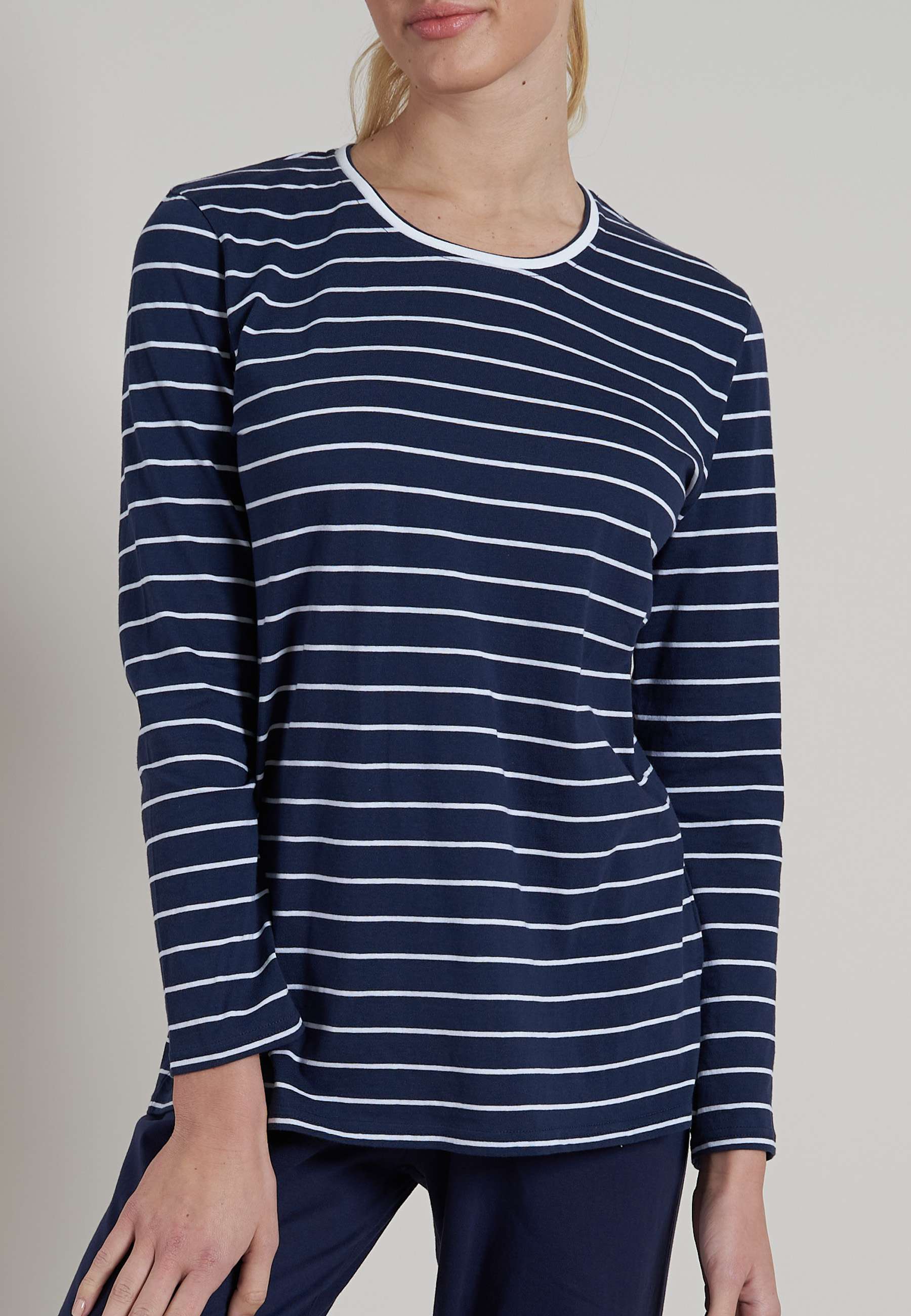 Damen Pyjama blau quergestreift