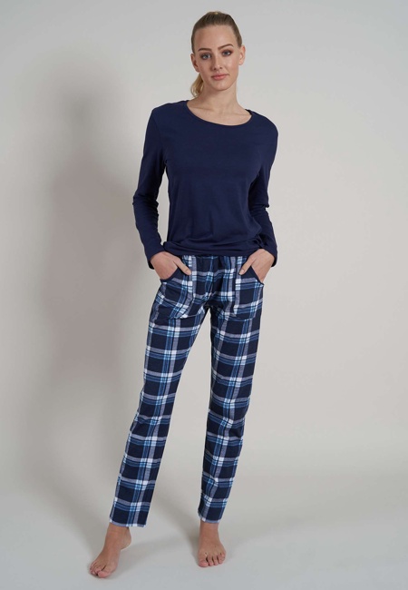 Damen Pyjama blau bedruckt