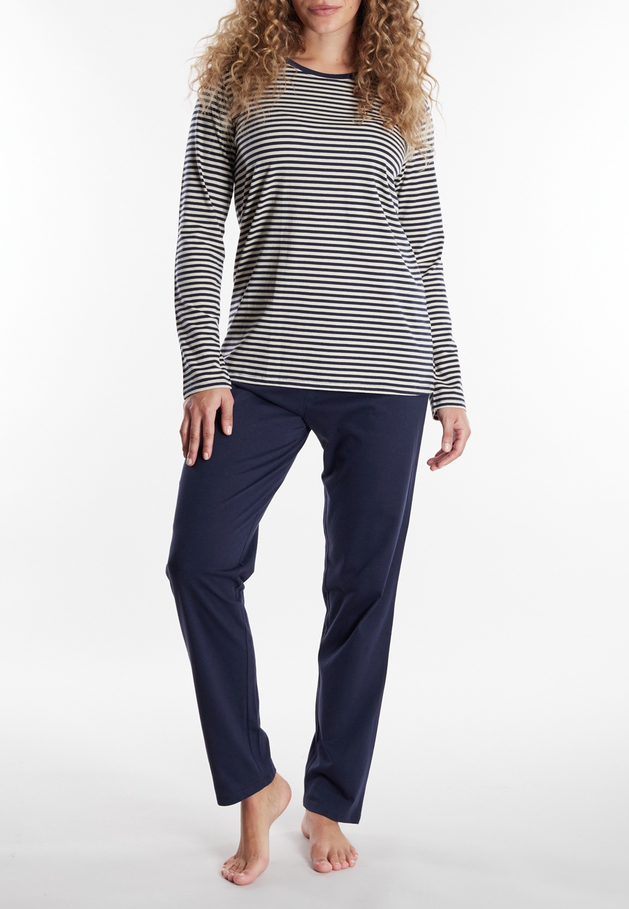 GÖTZBURG Damen Pyjama blau quergestreift