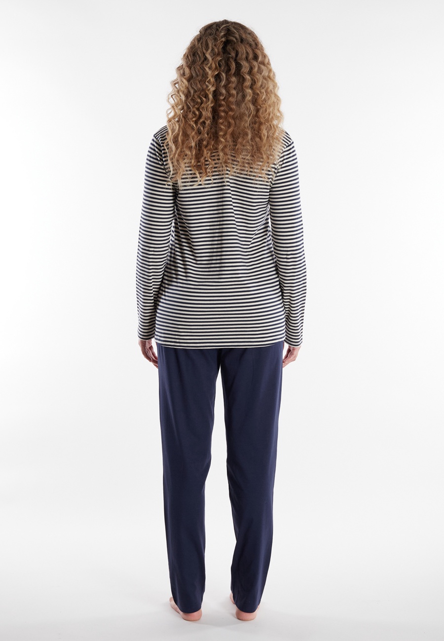 GÖTZBURG Damen Pyjama blau quergestreift
