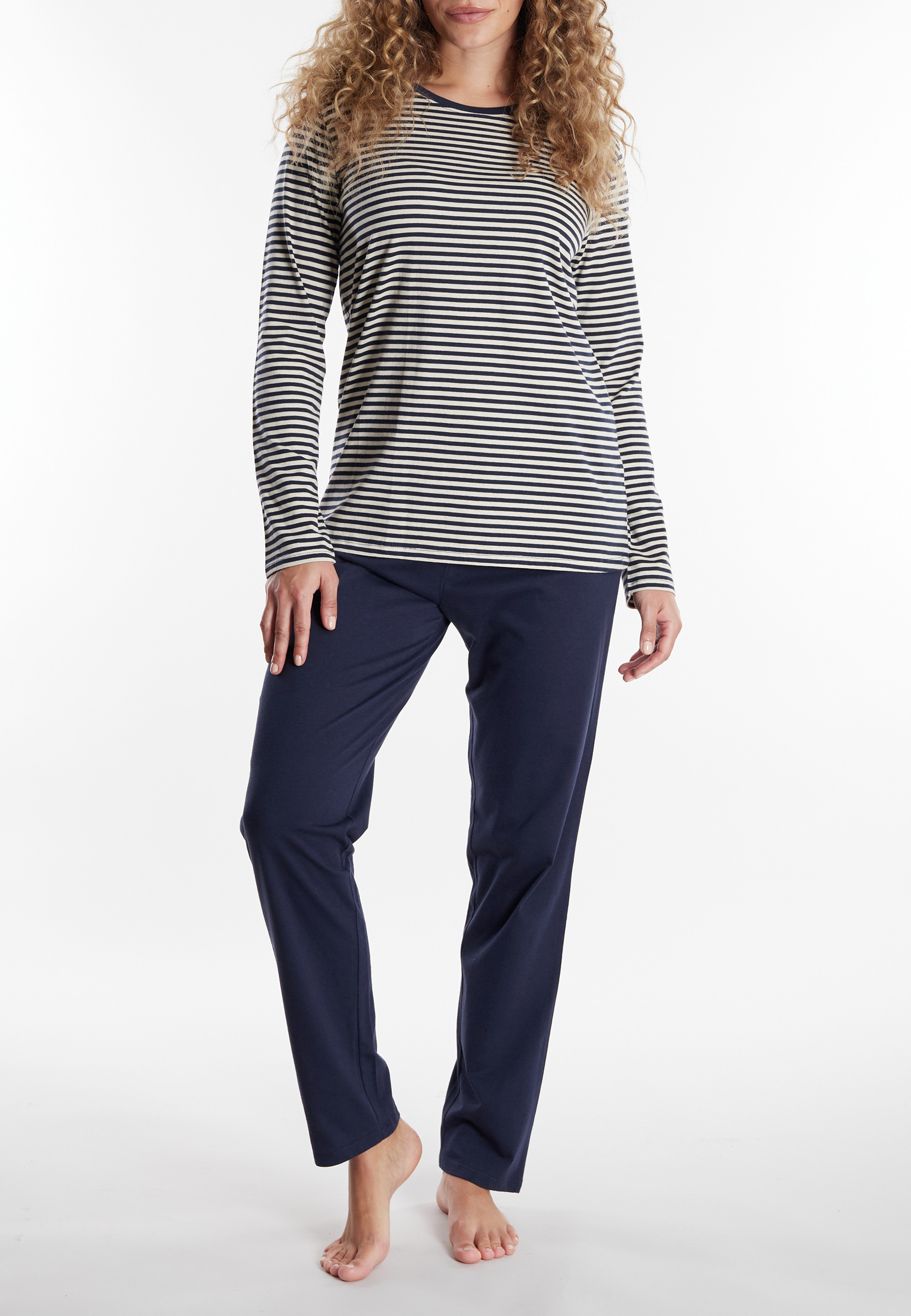 GÖTZBURG Damen Pyjama blau quergestreift