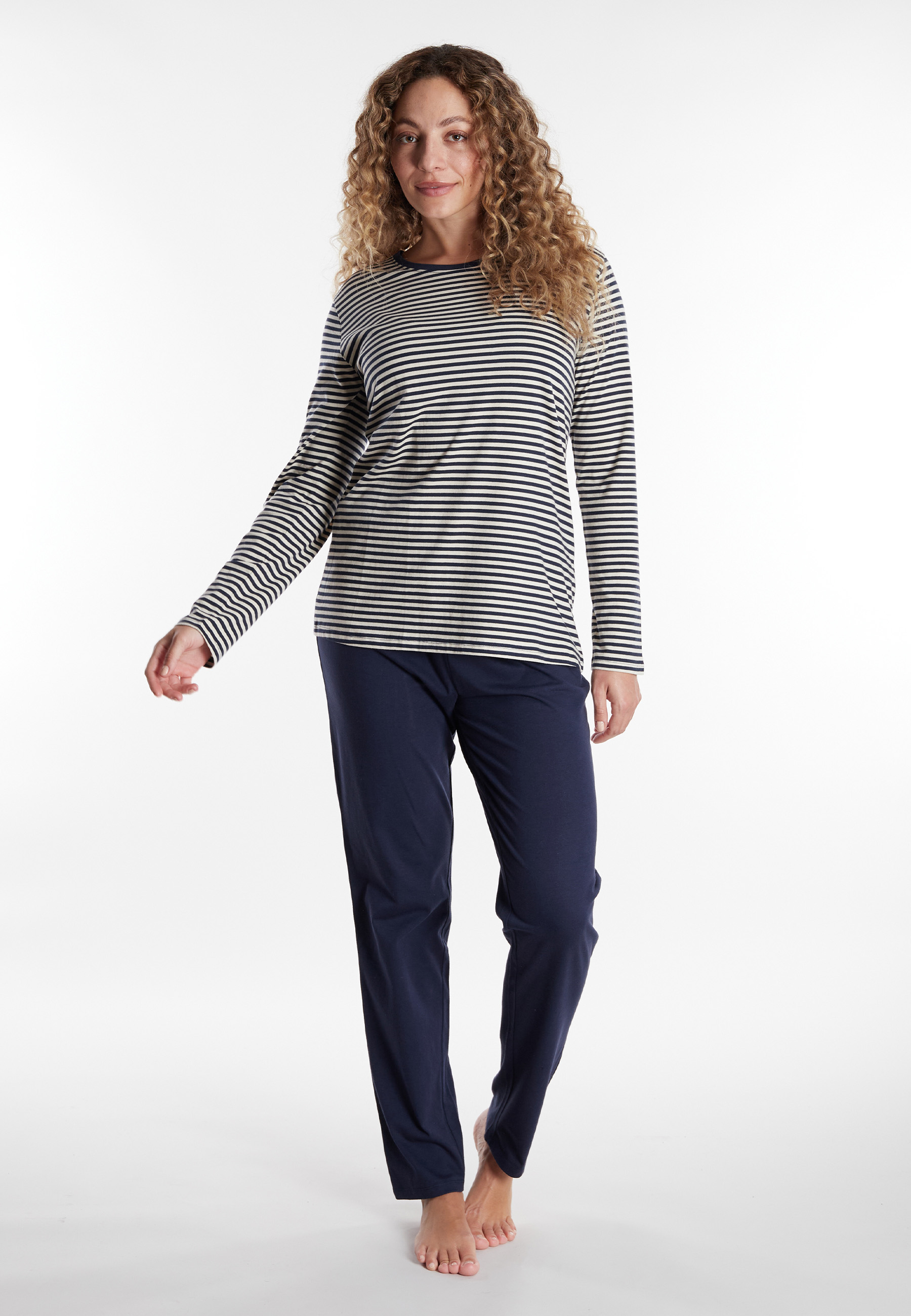 GÖTZBURG Damen Pyjama blau quergestreift