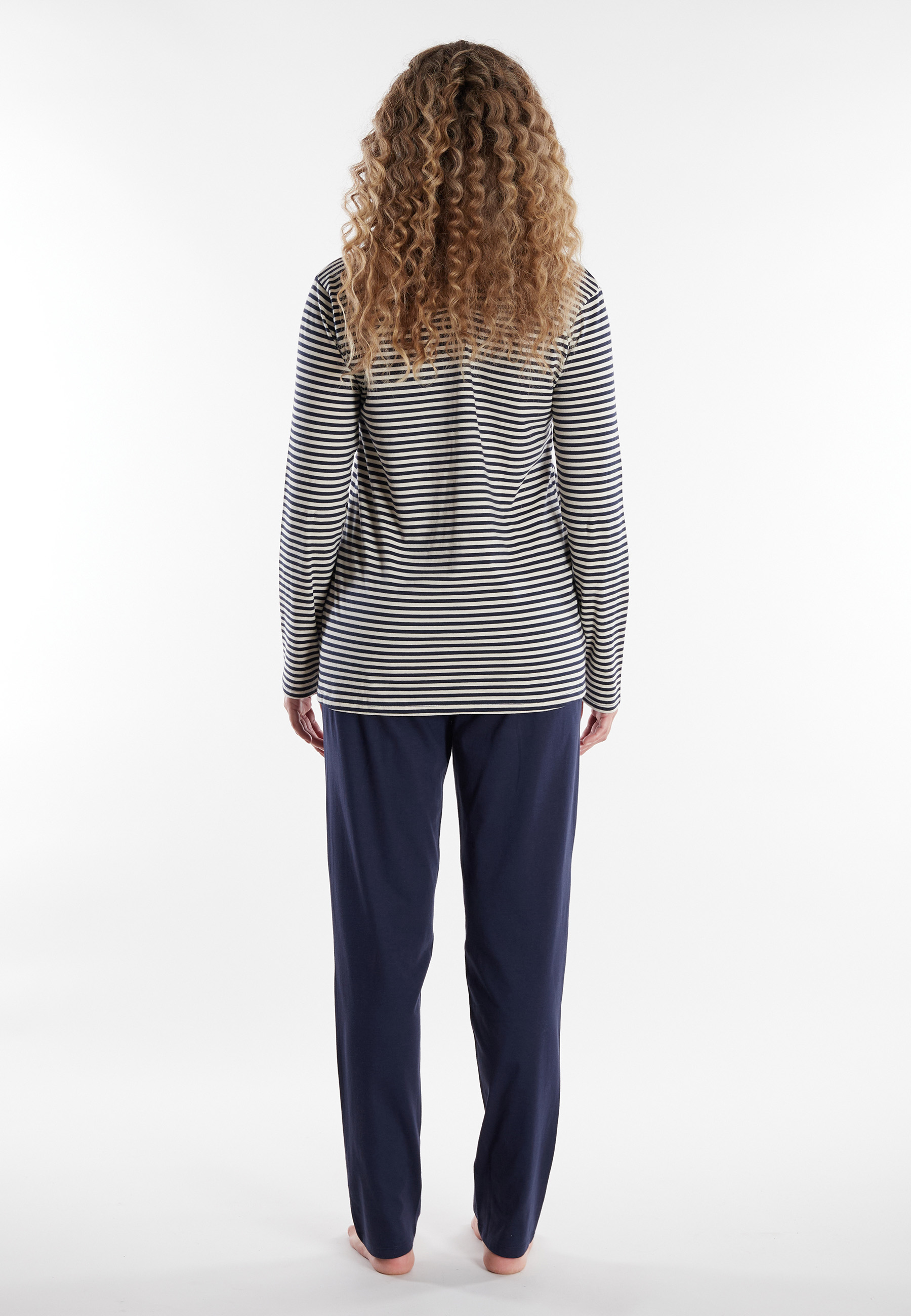 GÖTZBURG Damen Pyjama blau quergestreift