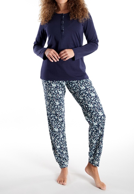 GÖTZBURG Damen Pyjama blau bedruckt