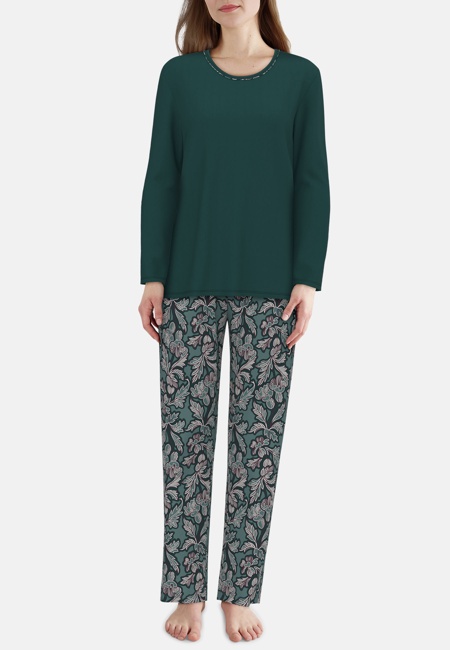 GÖTZBURG Damen Pyjama grün bedruckt
