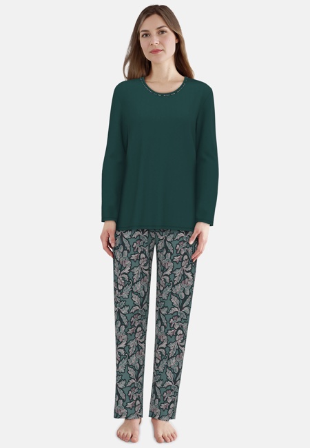 GÖTZBURG Damen Pyjama grün bedruckt
