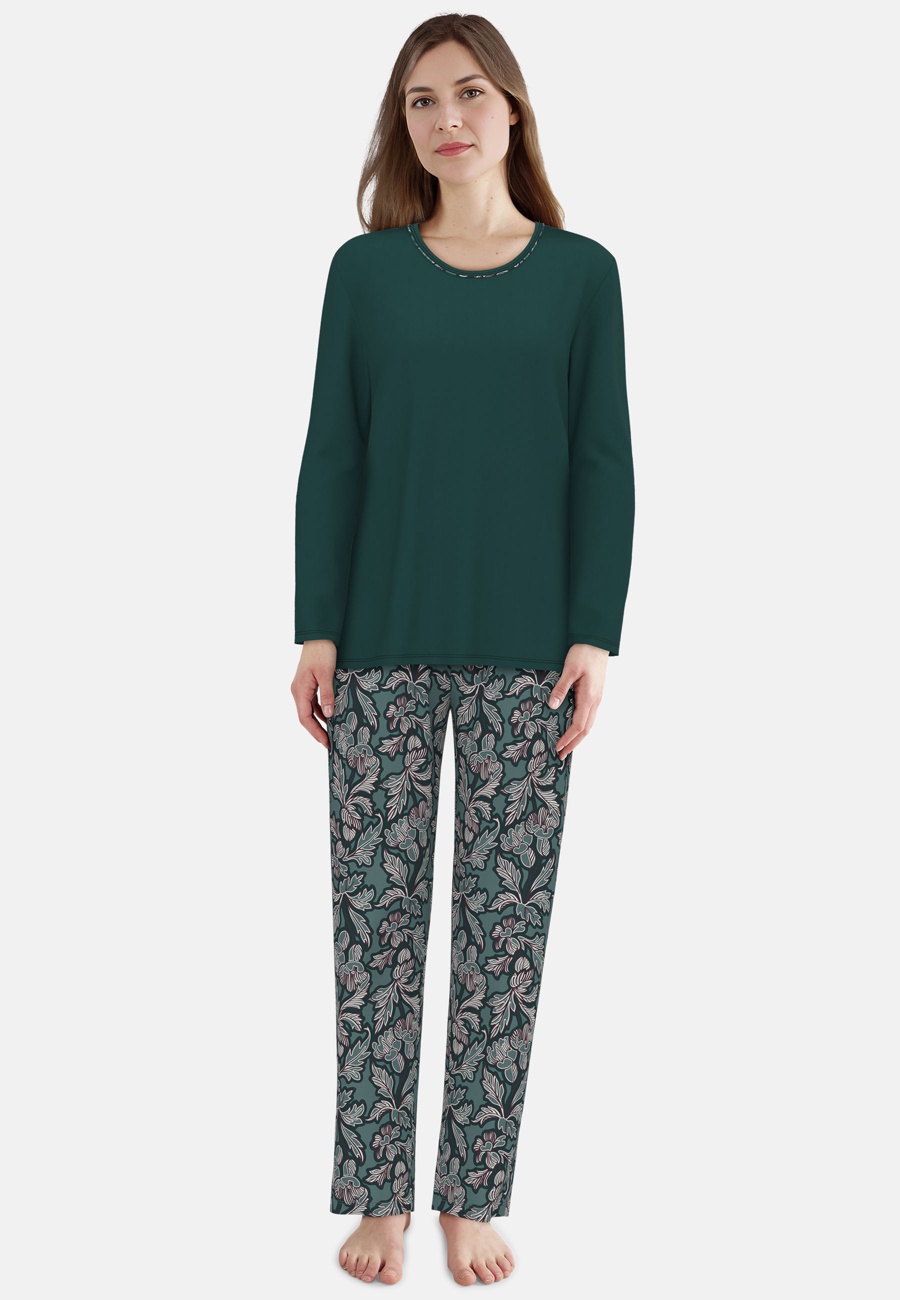 GÖTZBURG Damen Pyjama grün bedruckt