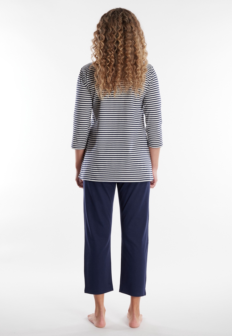 GÖTZBURG Damen Pyjama blau quergestreift