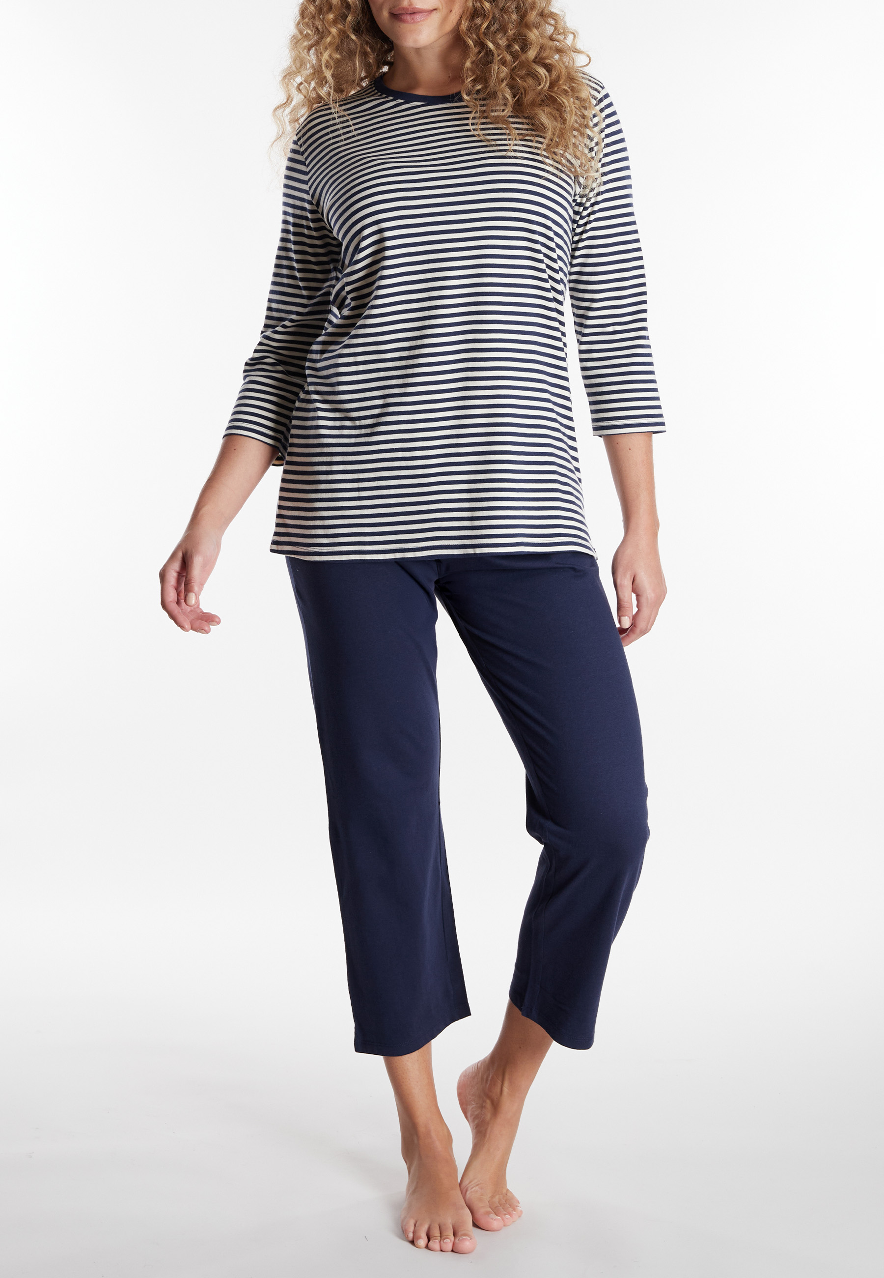 GÖTZBURG Damen Pyjama blau quergestreift