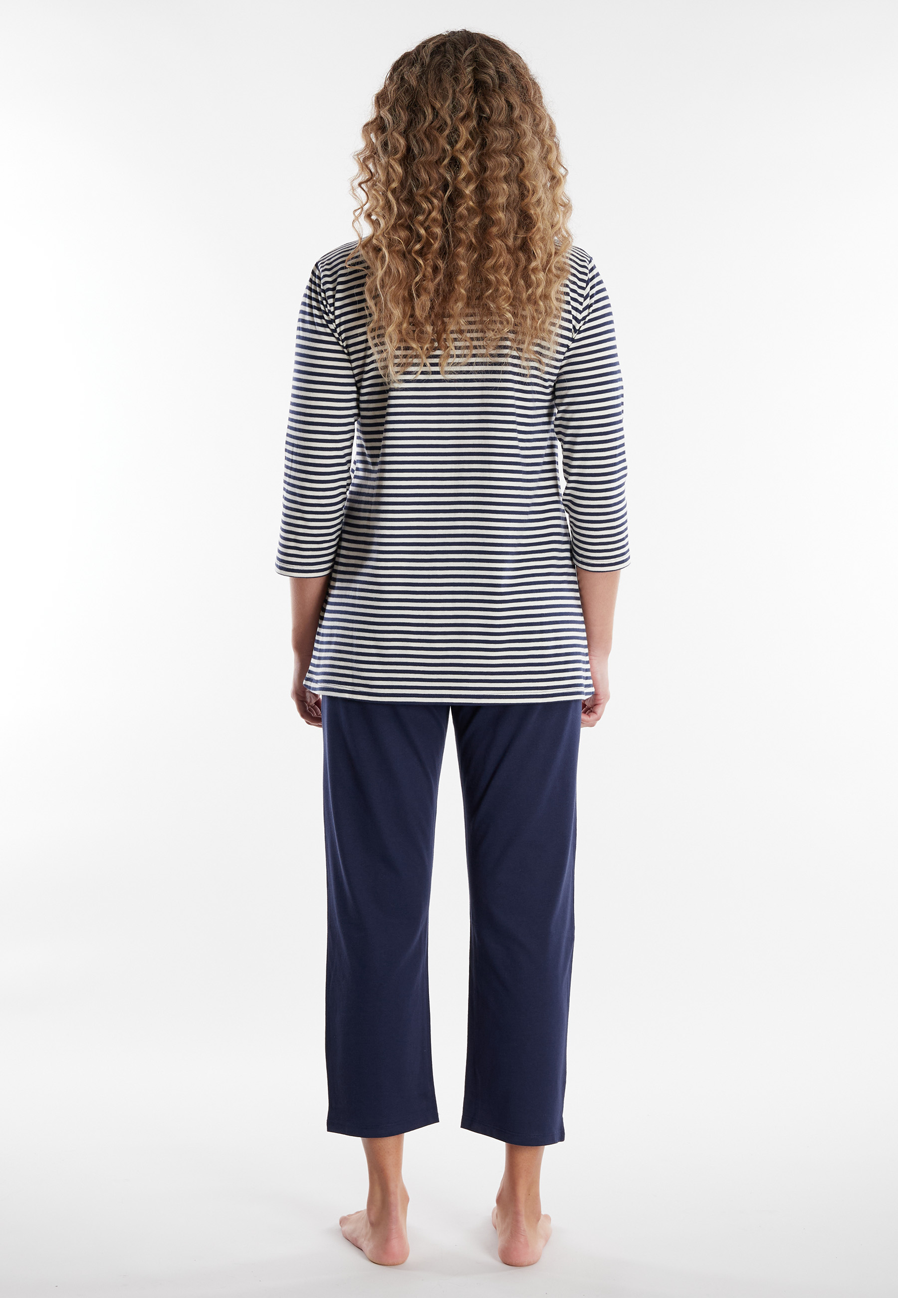 GÖTZBURG Damen Pyjama blau quergestreift