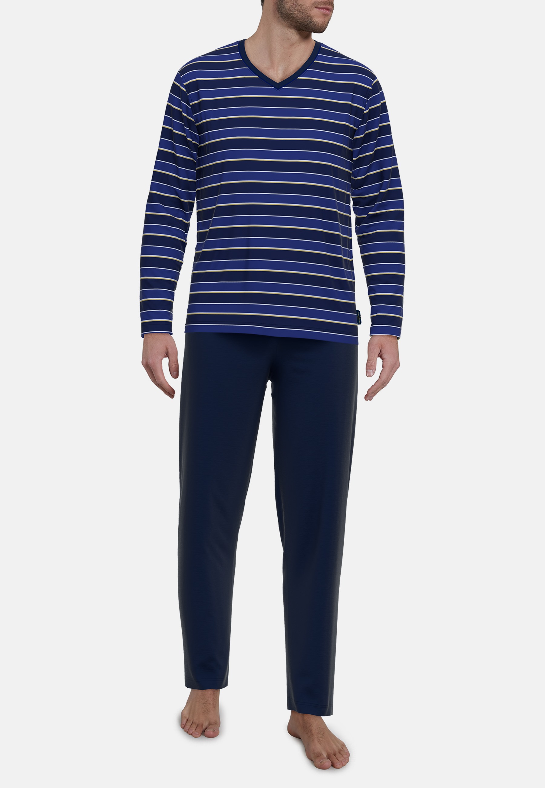 GÖTZBURG Herren Pyjama blau quergestreift