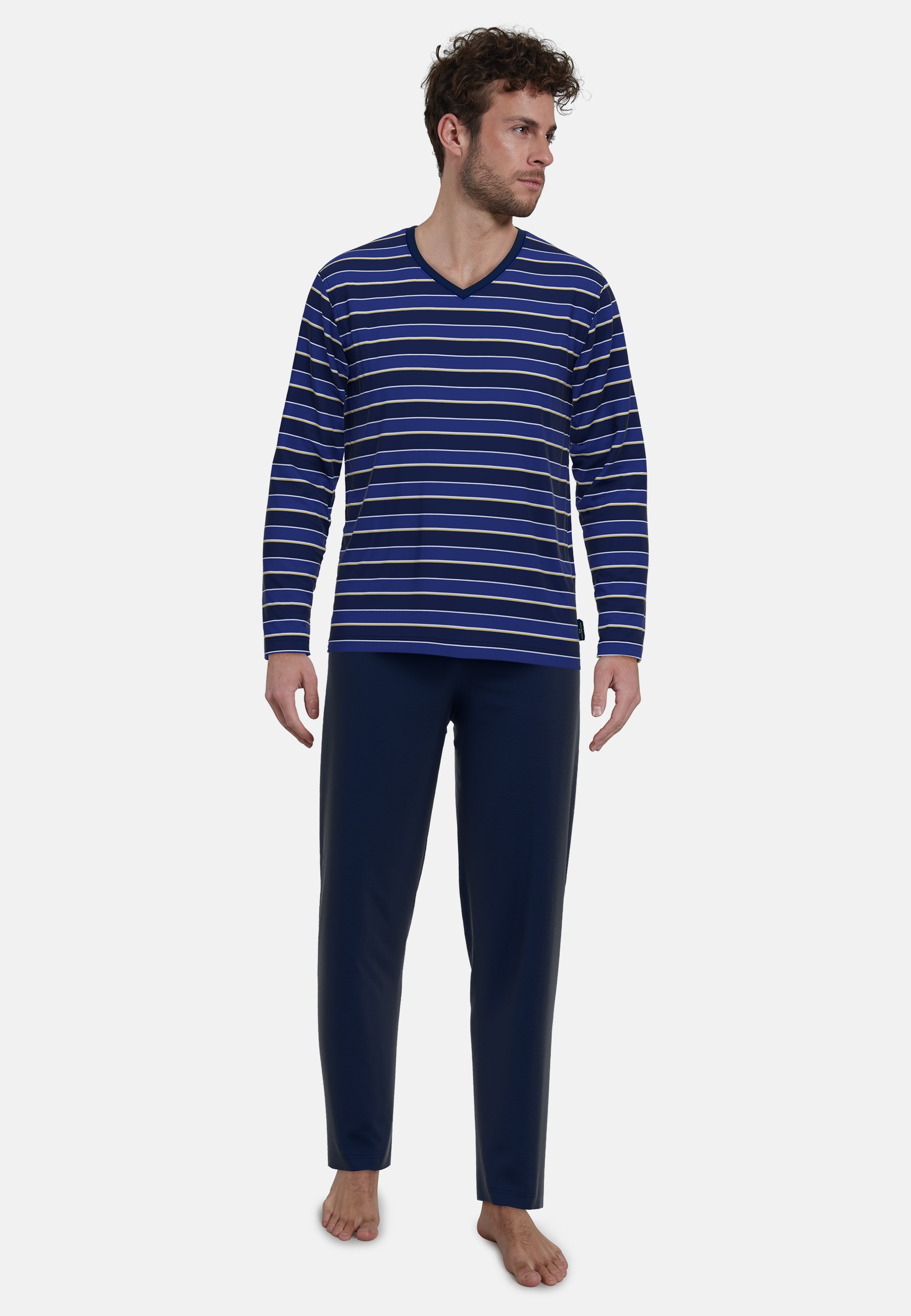GÖTZBURG Herren Pyjama blau quergestreift
