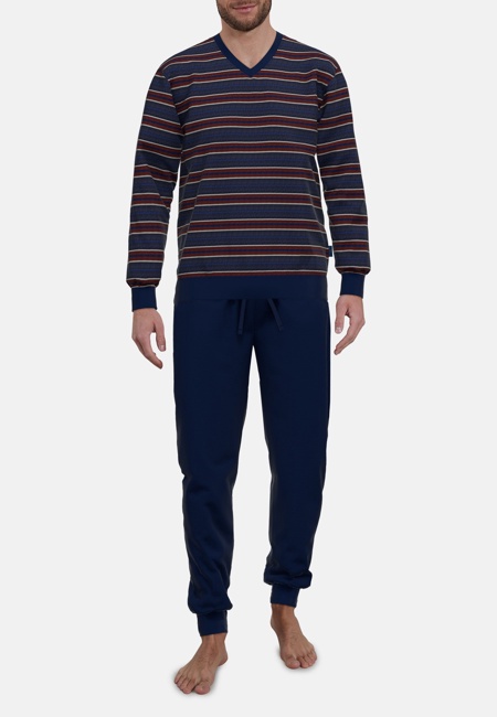 GÖTZBURG Herren Pyjama blau quergestreift