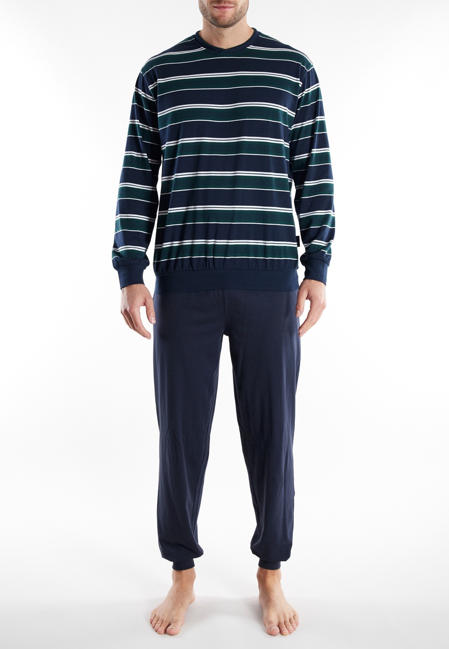 GÖTZBURG Herren Pyjama grün quergestreift