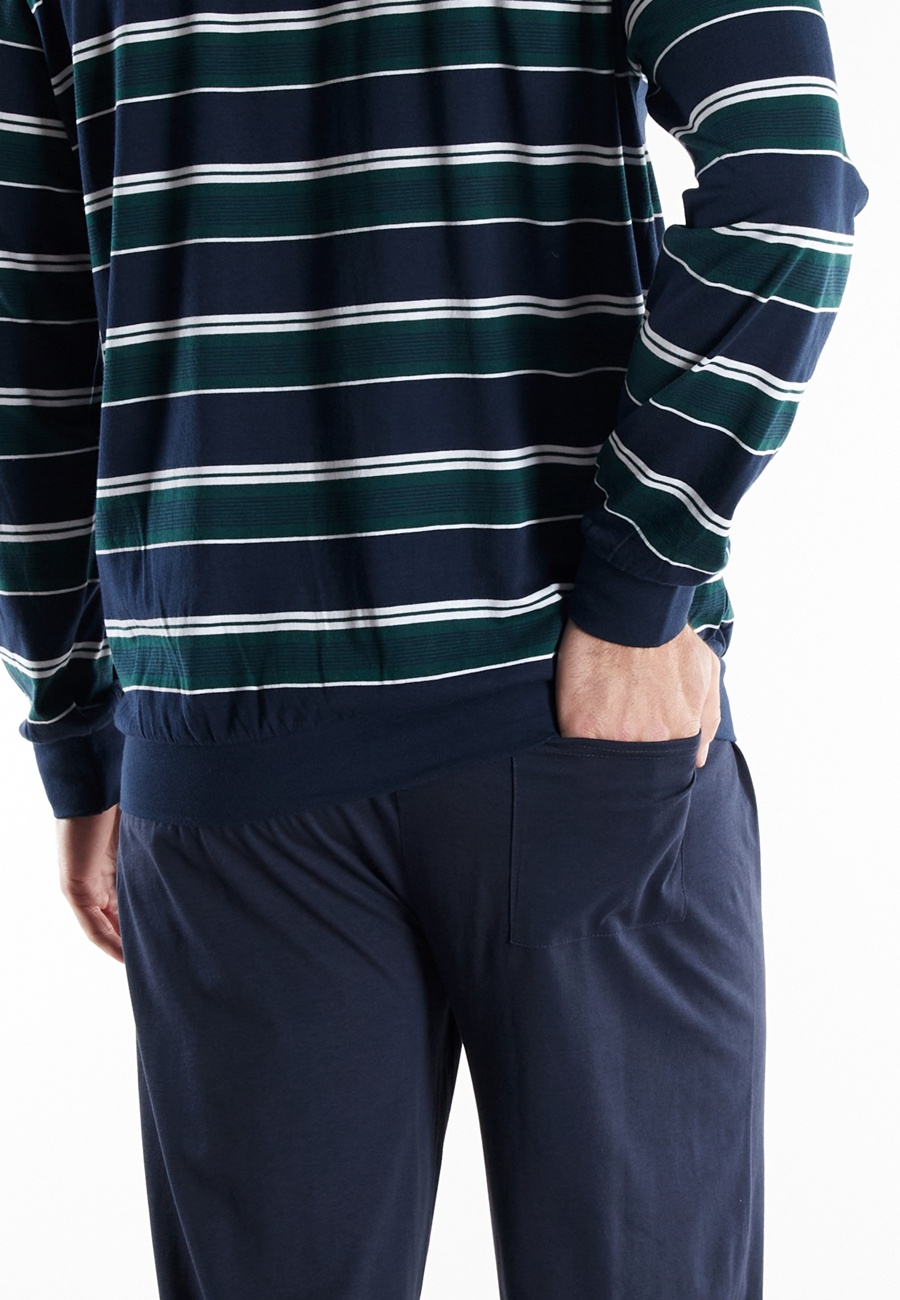 GÖTZBURG Herren Pyjama grün quergestreift