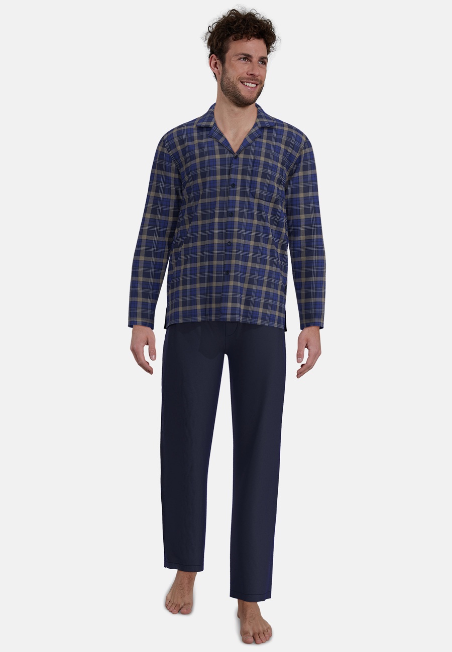 GÖTZBURG Herren Pyjama blau kariert