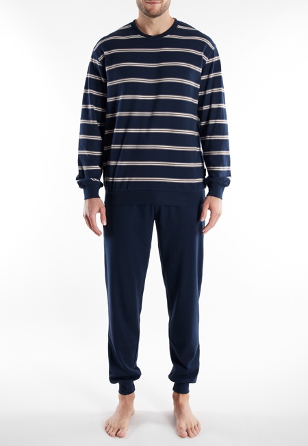 GÖTZBURG Herren Pyjama blau quergestreift