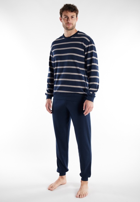 GÖTZBURG Herren Pyjama blau quergestreift