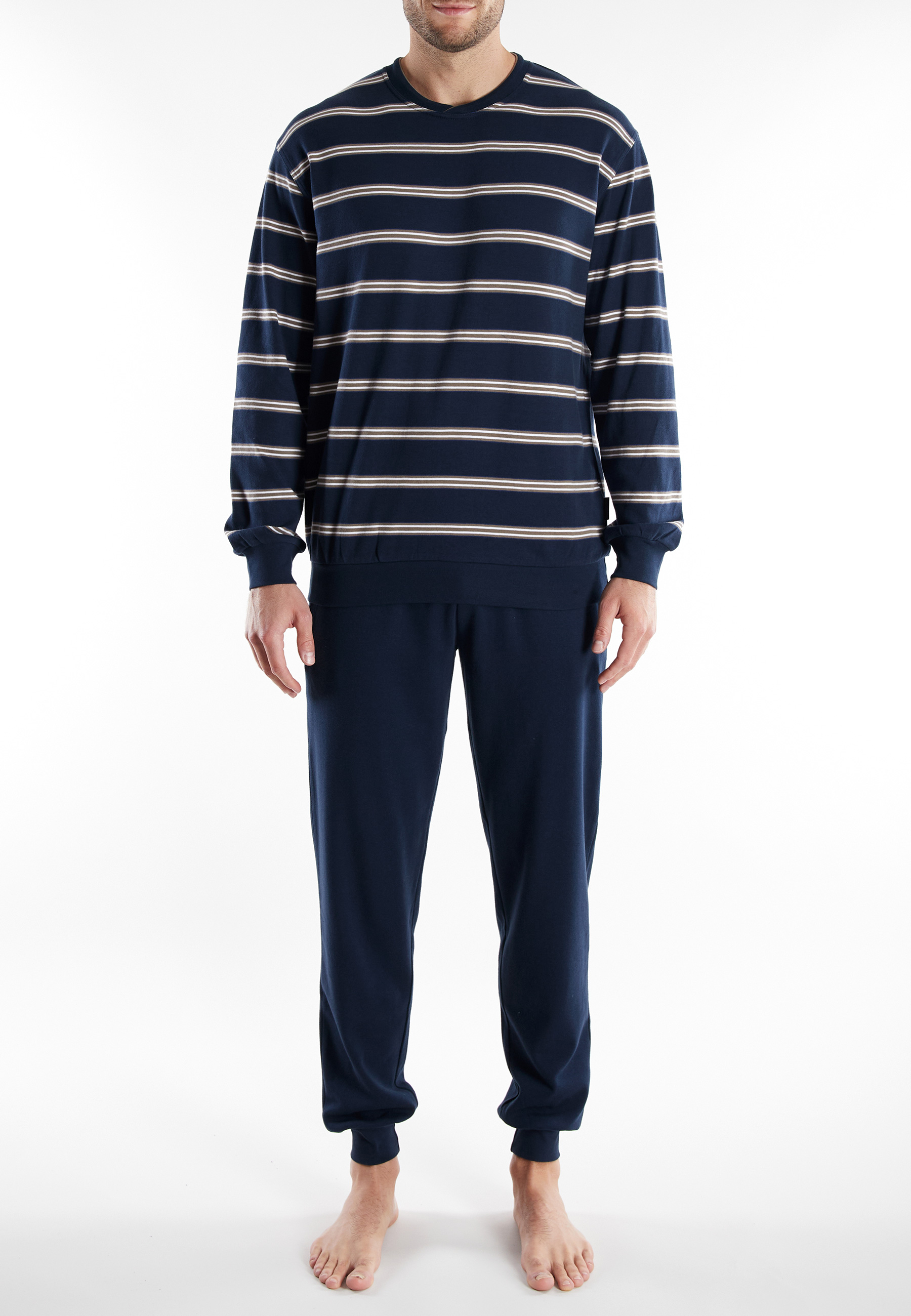 GÖTZBURG Herren Pyjama blau quergestreift