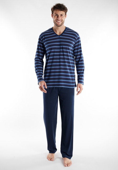 GÖTZBURG Herren Pyjama blau quergestreift