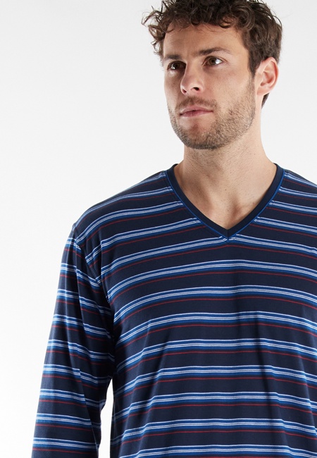 GÖTZBURG Herren Pyjama blau quergestreift