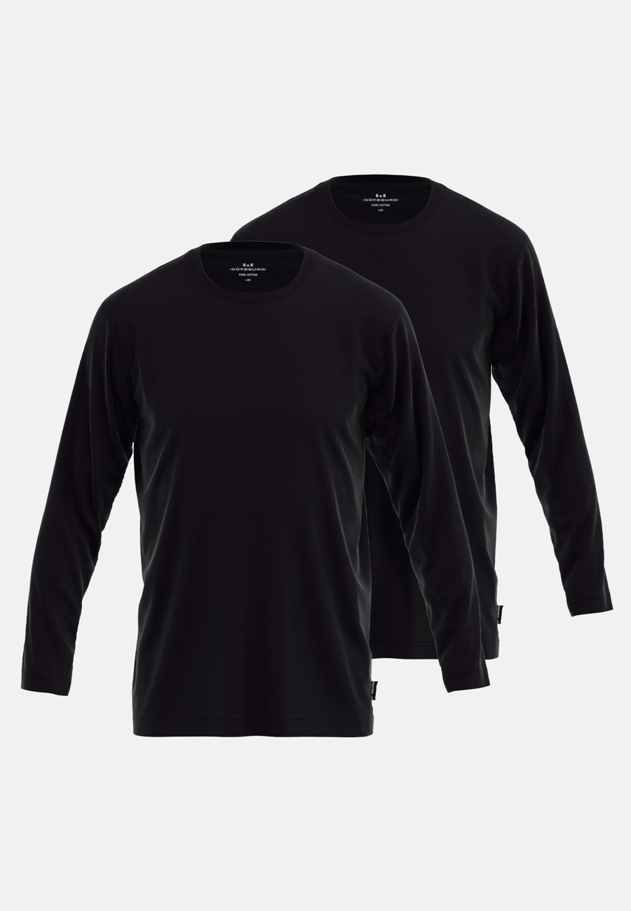 GÖTZBURG Herren Longsleeve schwarz uni 2er Pack