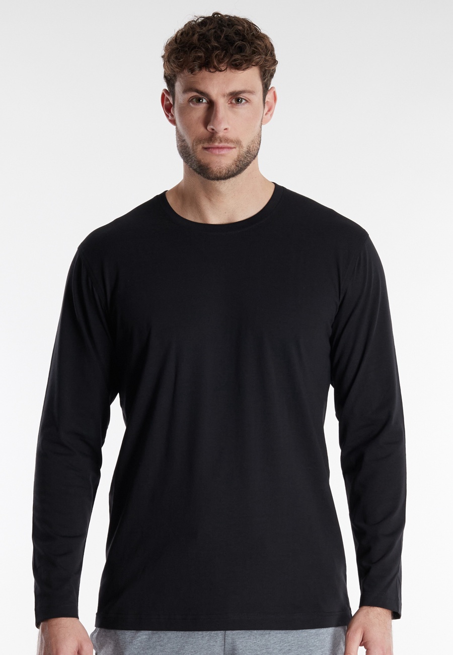 GÖTZBURG Herren Longsleeve schwarz uni 2er Pack