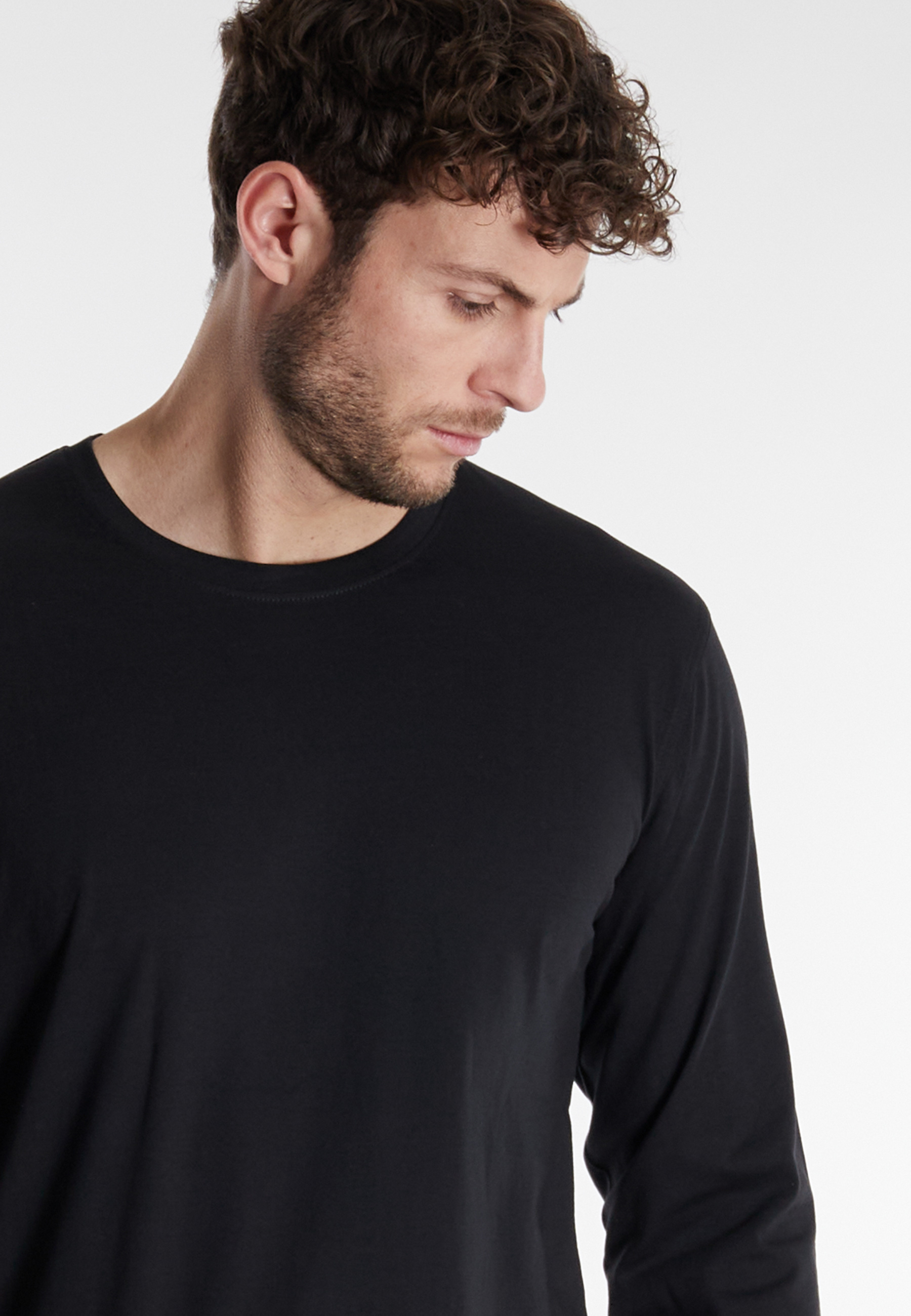 GÖTZBURG Herren Longsleeve schwarz uni 2er Pack