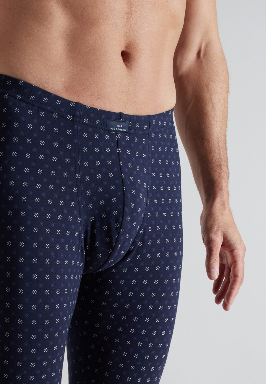 GÖTZBURG Herren lange Unterhose blau bedruckt